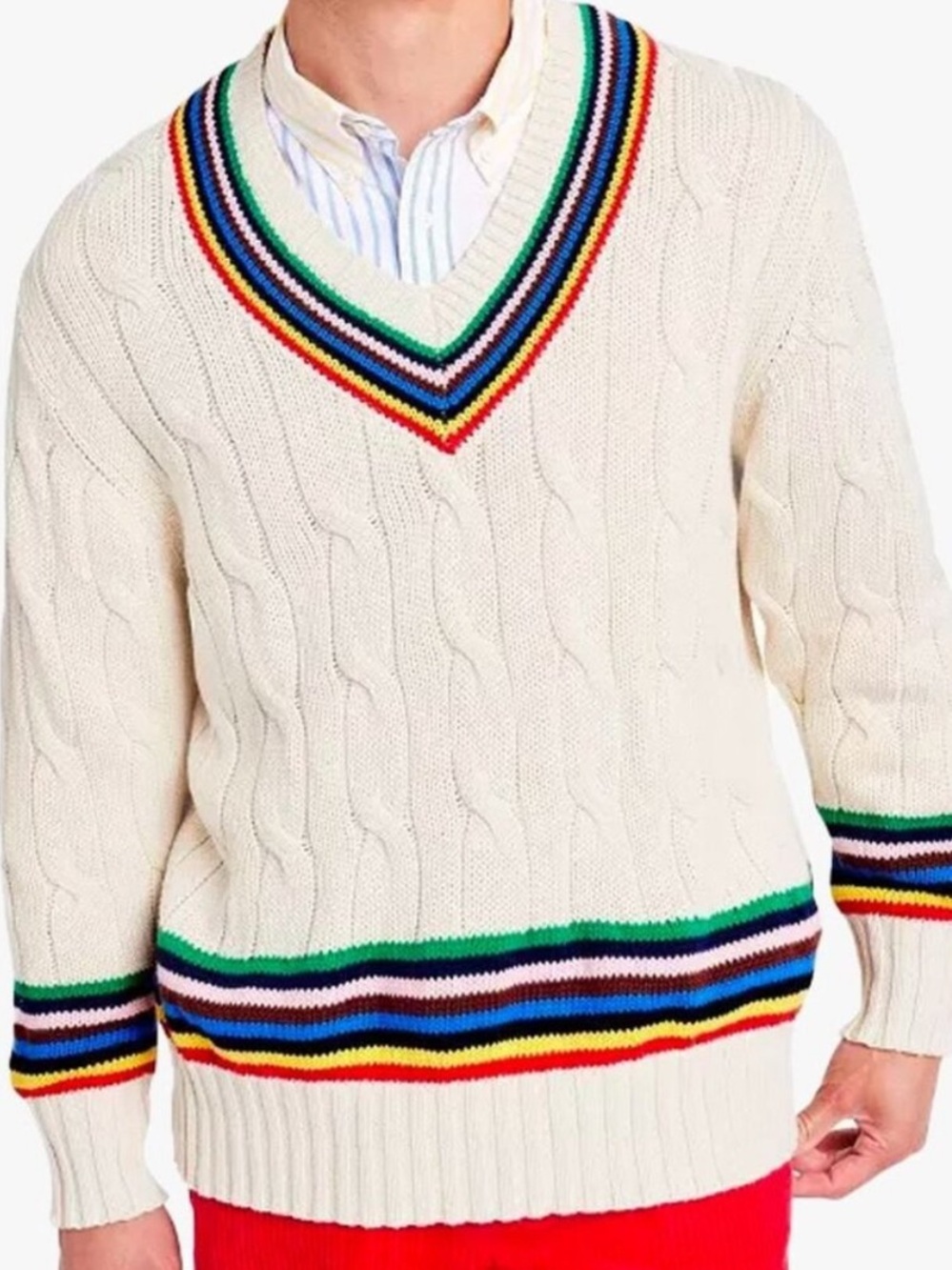 Rowing Blazers x Target Unisex Rainbow Stripe V-Neck Cable Knit Sweater Small - Picture 3 of 9
